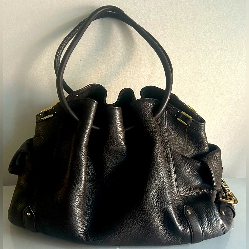 Cole Haan Village Collection Dark Brown Pebbled Leather Shoulder Bag Slouchy